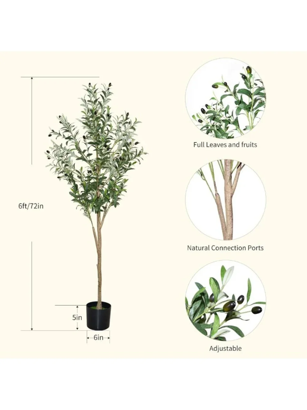 6ft Faux Olive Tree - Realistic Artificial Silk Plant for Home & Office Decor